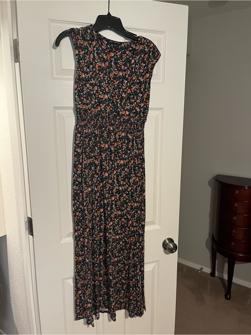 INC International Concepts Black Maxi Dress with Pink & Orange Floral Print